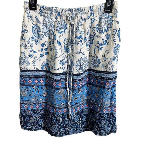 Loft XS Floral Blue & White Printed Drawstring Elastic Waist Skirt - Picture 1 of 4
